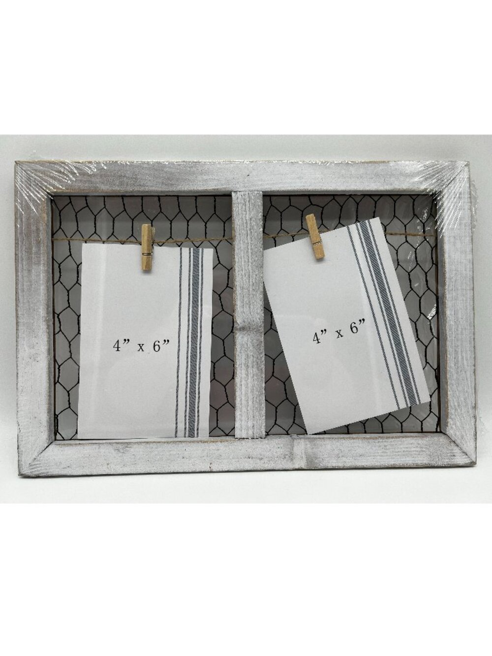 2-Opening Collage Picture Frame w/Clothespins Rustic Farmhouse 4 x 6 NO GLASS